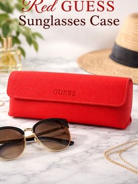 GUESS Red Eyeglasses & Sunglasses Case Pebbled Hard Shell w/ Cleaning Cloth